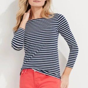 Vineyard Vines Sankaty Long Sleeve Boatneck Navy/White Stripe Tee (L) Like New